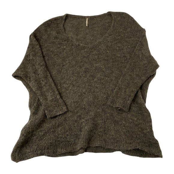 Free People XS Slouchy Oversized Sweater Green Alpaca Mohair Blend Cozy Boho - Picture 1 of 8